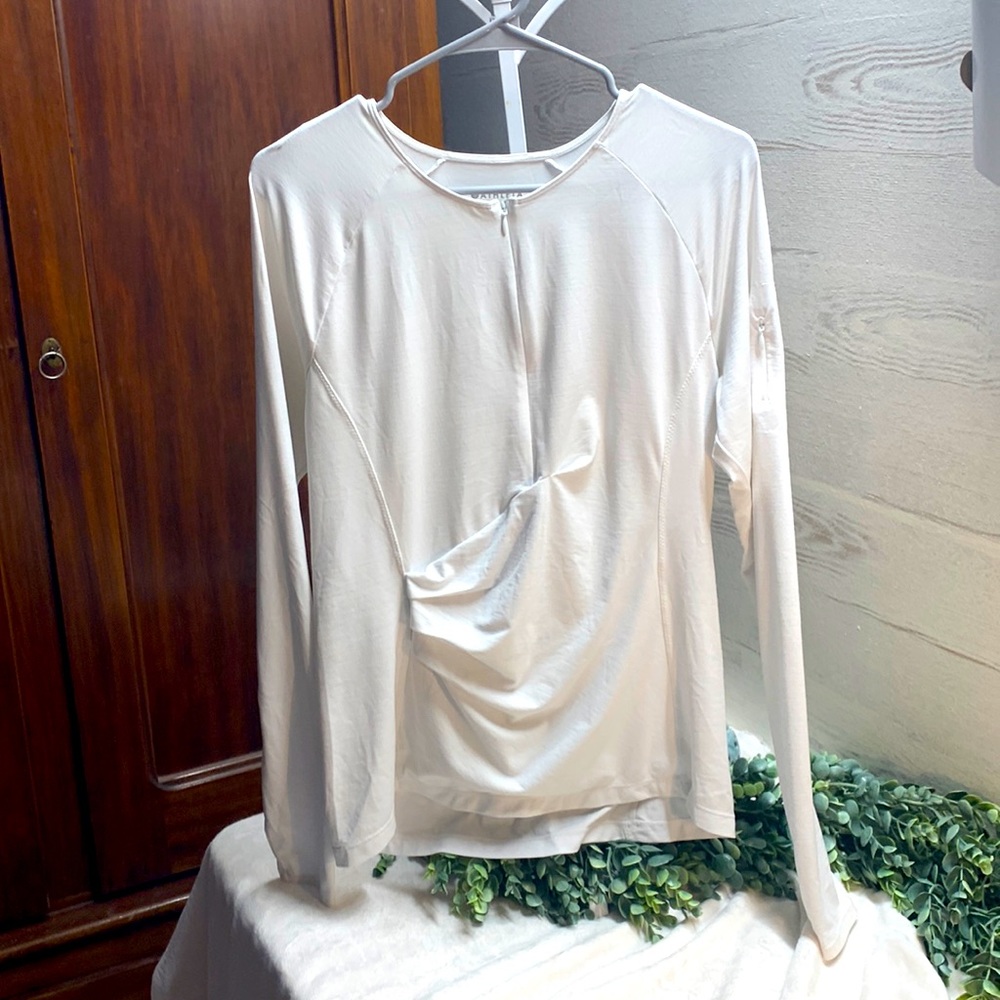 Athleta white half zip ruched athletic long sleeve shirt size L